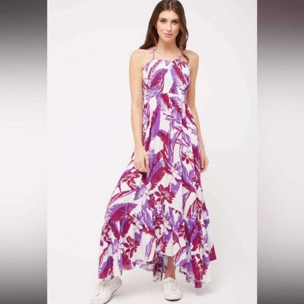 Free People Intimately Heat Wave Smocked Floral Maxi Dress Ruffle Size Small